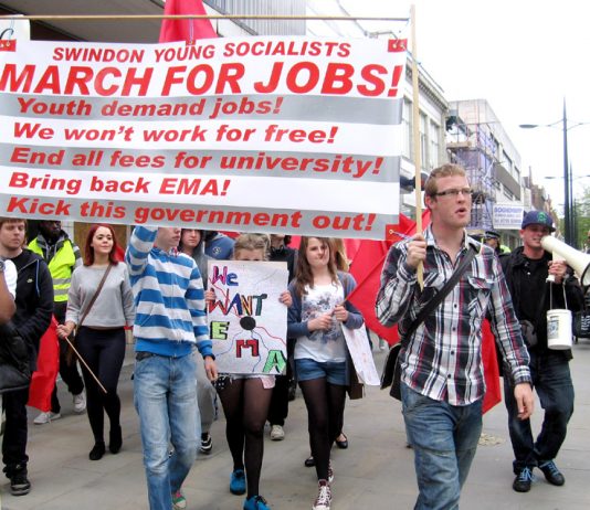 In June Swindon Young Socialists marched through the town demanding a future for youth including jobs at trade union rates of pay and the restoration of free state education