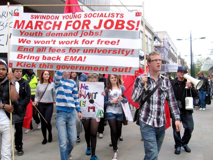 In June Swindon Young Socialists marched through the town demanding a future for youth including jobs at trade union rates of pay and the restoration of free state education
