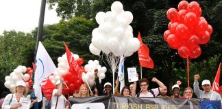 Picket of the Turkish embassy in London on July 27 in support of the sacked Turkish Airlines workers