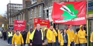 Young Socialists march from Manchester to London demanding jobs for youth with trade union rates of pay. Youth will not submit to being slave labour