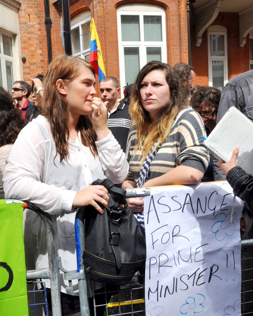 Two of the protesters outside the embassy of Ecuador who have ideas about making big changes in the UK