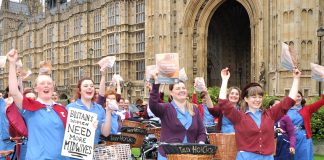 Midwives campaigning outside the House of Commons last month insisting that thousands more midwives are needed to provide a proper service