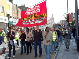 33% rise in Court Orders to evict private tenants – while 24% less houses built in the last year South East London Council of Action marching in Southwark against the demolition of council estates