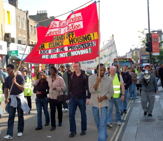 South East London Council of Action marching in Southwark against the demolition of council estates