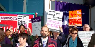 London Met demonstration fighting against cuts – it now faces closure with over 2,000 of its foreign students under 60 days notice of deportation