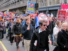 Teachers unions marching in November last year in defence of pensions