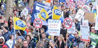 Teachers on the pensions strike with a message for Tory education secretary Michael Gove