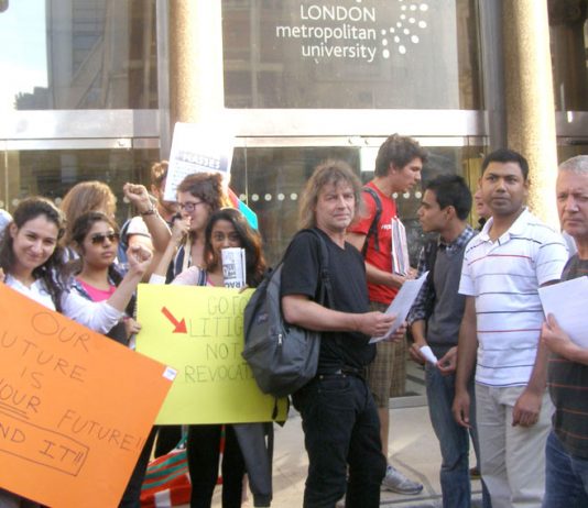 Students and lecturers outside the London Met Board of Governors meeting on Monday