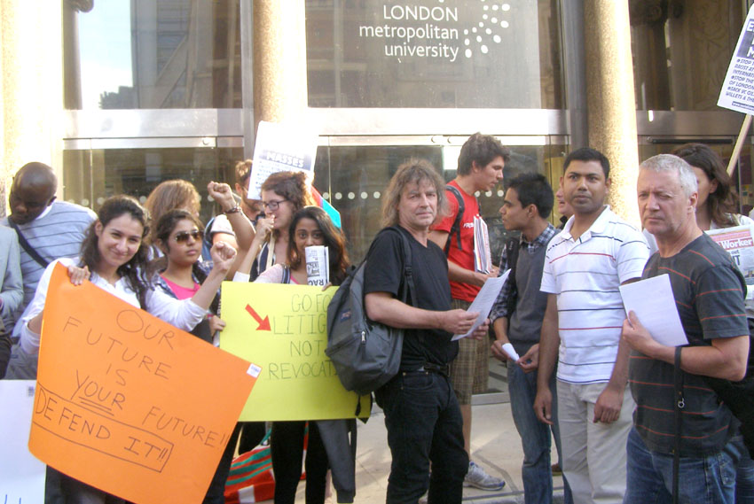 Students and lecturers outside the London Met Board of Governors meeting on Monday