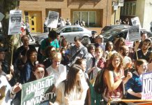 Sudents demonstrate outside the Home Office yesterday afternoon. They denounced the planned deportations