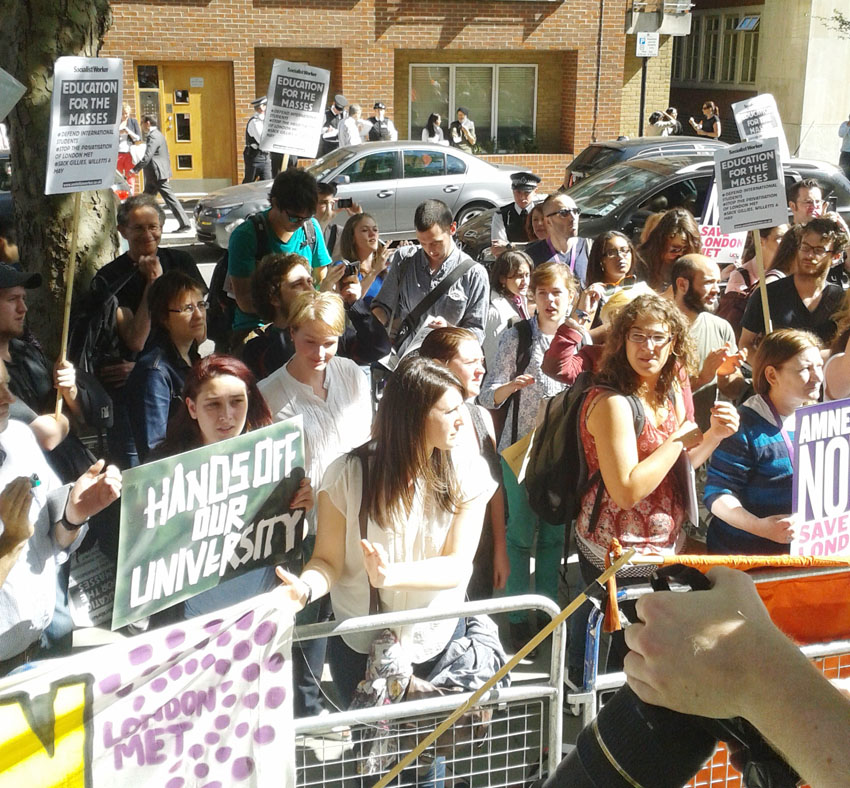 Sudents demonstrate outside the Home Office yesterday afternoon. They denounced the planned deportations