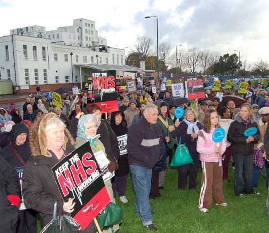 A section of the rally to keep St Helier Hospital open in November 2006