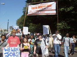 ‘Youth Demand a Future, Youth Demand Jobs!’ the Young Socialists delegation shouted on the RMT/PCS march to the conference centre