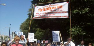 ‘Youth Demand a Future, Youth Demand Jobs!’ the Young Socialists delegation shouted on the RMT/PCS march to the conference centre