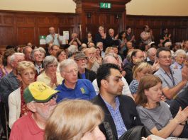 A section of a mass meeting in Ealing on 26 June to resist the closure of Southall’s main hospital which the area cannot do without