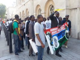 Gambians March on Downing Street - Gambian President Jammeh has called a temporary halt to executions they want it to be made permanent