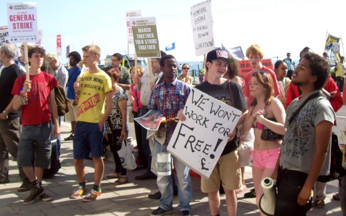 Young Socialists mass lobby outside the TUC Conference in Brighton on 9 September demanding jobs and refusing to workfor nothing