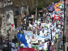 Stop Manchester Patient Transport Privatisation The head of the march to defend the NHS on the Embankment in April 2010