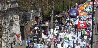The head of the march to defend the NHS on the Embankment in April 2010