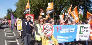 Marchers in Hammersmith on October 6th demanding no hospital closures and no privatisation of NHS services