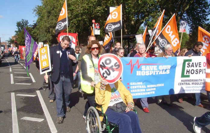 Marchers in Hammersmith on October 6th demanding no hospital closures and no privatisation of NHS services