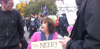 Disabled people blocked the road in a protest at Marble Arch, after last Saturday’s TUC demonstration, against the way they are treated