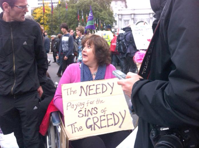Disabled people blocked the road in a protest at Marble Arch, after last Saturday’s TUC demonstration, against the way they are treated