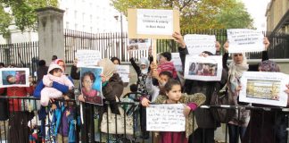 Women and children demonstrating outside Downing Street condemned the slaughter going on in Bani Walid