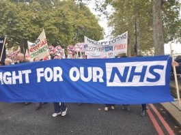 Hit Squad Takes Over Se London Healthcare Banners from Lewisham BMA and Greenwich on the TUC demonstration against the government’s austerity cuts on October 20