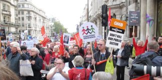 A section of the TUC march on October 20th showing its determination to defend the NHS and the public sector