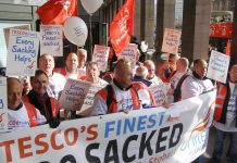Over 50 Tesco distribution drivers on 90 days notice came down to Westminster yesterday to defend their jobs
