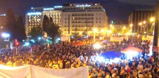 Vast crowds massed outside the Greek parliament in Athens last Wednesday night