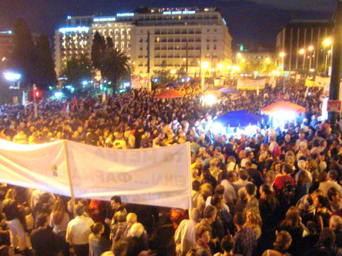 Vast crowds massed outside the Greek parliament in Athens last Wednesday night