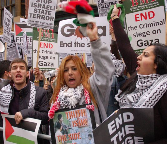 ‘Free Free Palestine! Israel is a terror state!’ protesters shouted at the 2,000-strong picket of the Israeli embassy in London on Saturday
