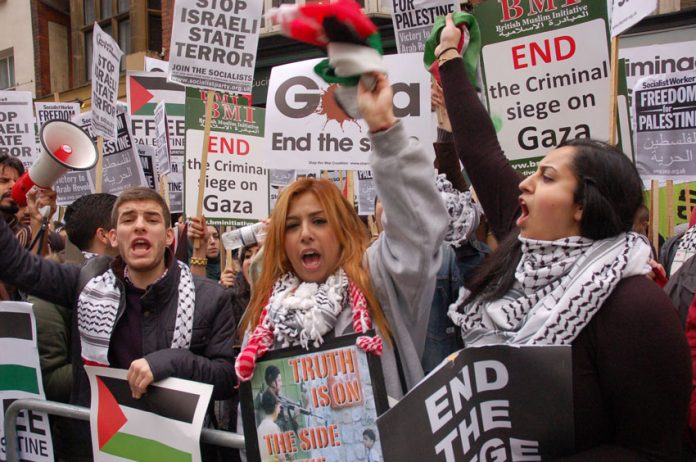 ‘Free Free Palestine! Israel is a terror state!’ protesters shouted at the 2,000-strong picket of the Israeli embassy in London on Saturday