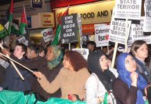 A section of the 2,000 strong picket of the Israeli embassy last Thursday which denounced Zionist terrorism