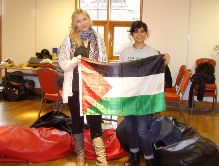 Two of the students occupying SOAS yesterday in solidarity with Palestinians in Gaza