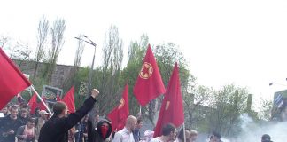 A May Day march in Lvov, fighting against the Orange-allied fascists