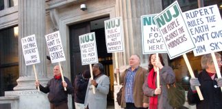 NUJ protest against Murdoch’s bid for BSkyB outside the Department of Culture, Media and Sport in March 2011