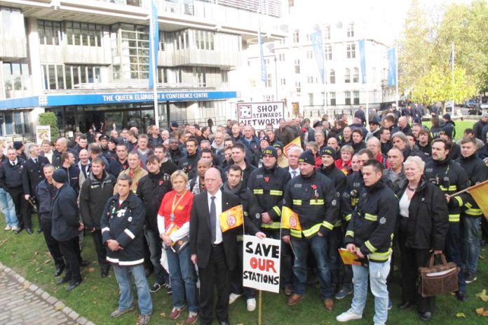 Firefighters rallied last month to set out their campaign against station closures and downgrades