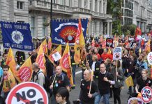 Firefighters on the October 20 TUC march against cuts – more cuts are expected to be announced today