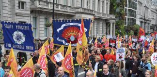 Firefighters on the October 20 TUC march against cuts – more cuts are expected to be announced today