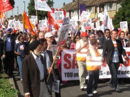 A section of the 10,000-strong  march in Ealing on September 15 to stop the closure of Ealing Hospital