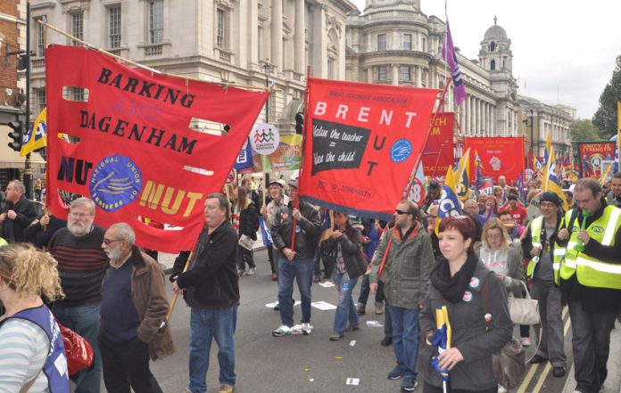 Teachers marching against Tory attacks on education