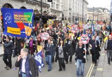 Teachers marching in London on the October 20 TUC demonstration against the Coalition’s austerity cuts