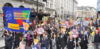 Teachers marching in London on the October 20 TUC demonstration against the Coalition’s austerity cuts