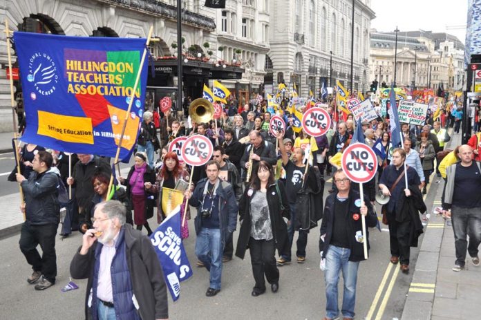 Teachers marching in London on the October 20 TUC demonstration against the Coalition’s austerity cuts
