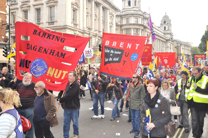 Teachers banners on the TUC march on October 20 against the Coalition’s austerity measures