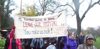 Banner with a vivid message on the powerful 20,000-strong march against the closure of Lewisham Hospital last November