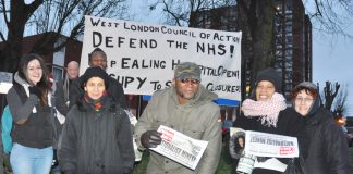 West London Council of Action picket of Ealing Hospital early yesterday morning – they are determined to keep it open and defeat the policies of the Coalition